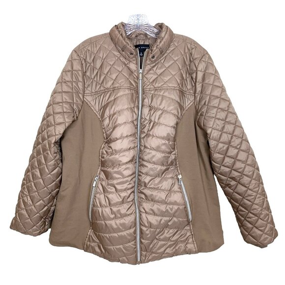 Susan Graver Jackets & Blazers - Susan Graver Womens XL Quilted Jacket Ponte Side Panels Zip Pockets Tan Puffer
